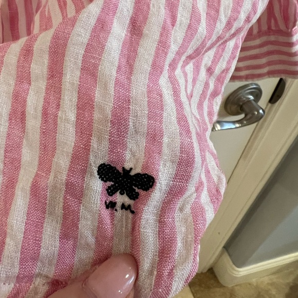 Pink linen striped button down shirt - Picture 3 of 6